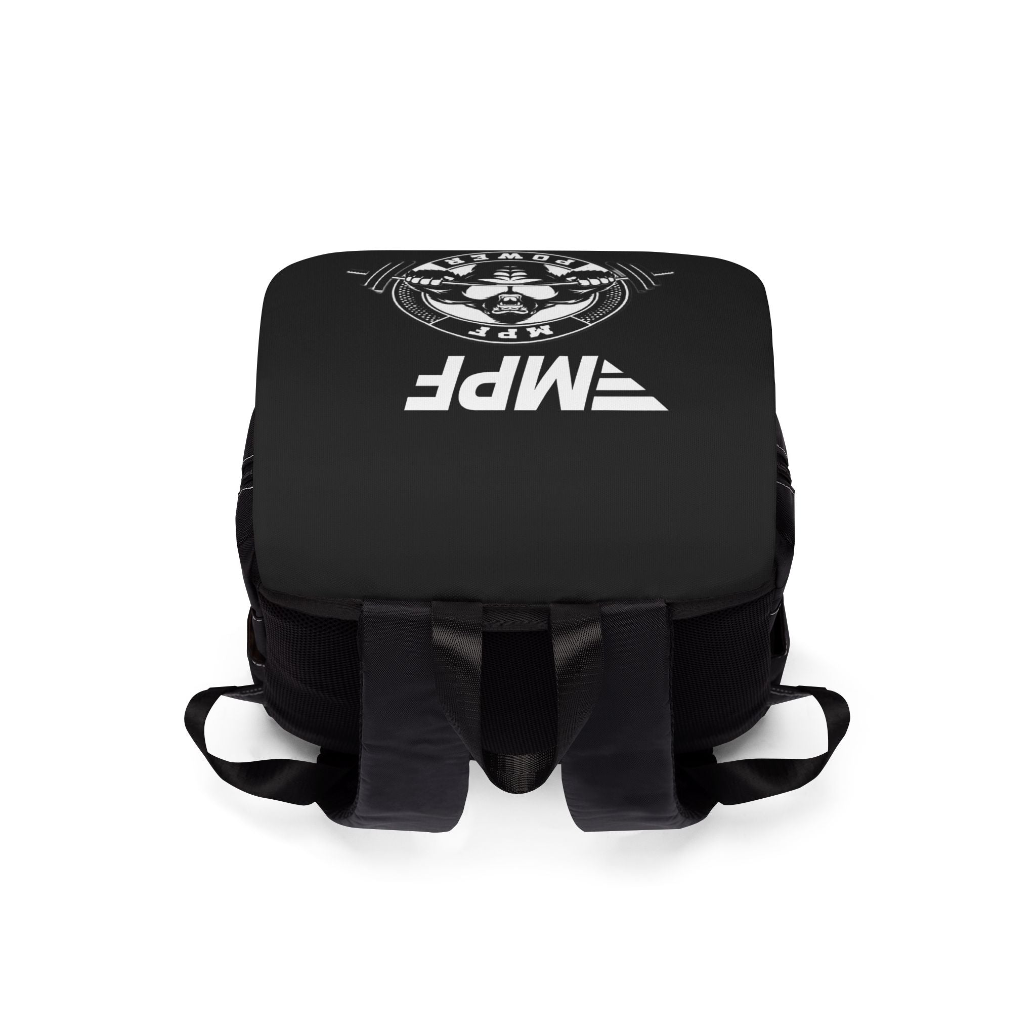 Black MPF Power Gym Backpack — Weightlifting Gorilla Logo Shoulder Backpack