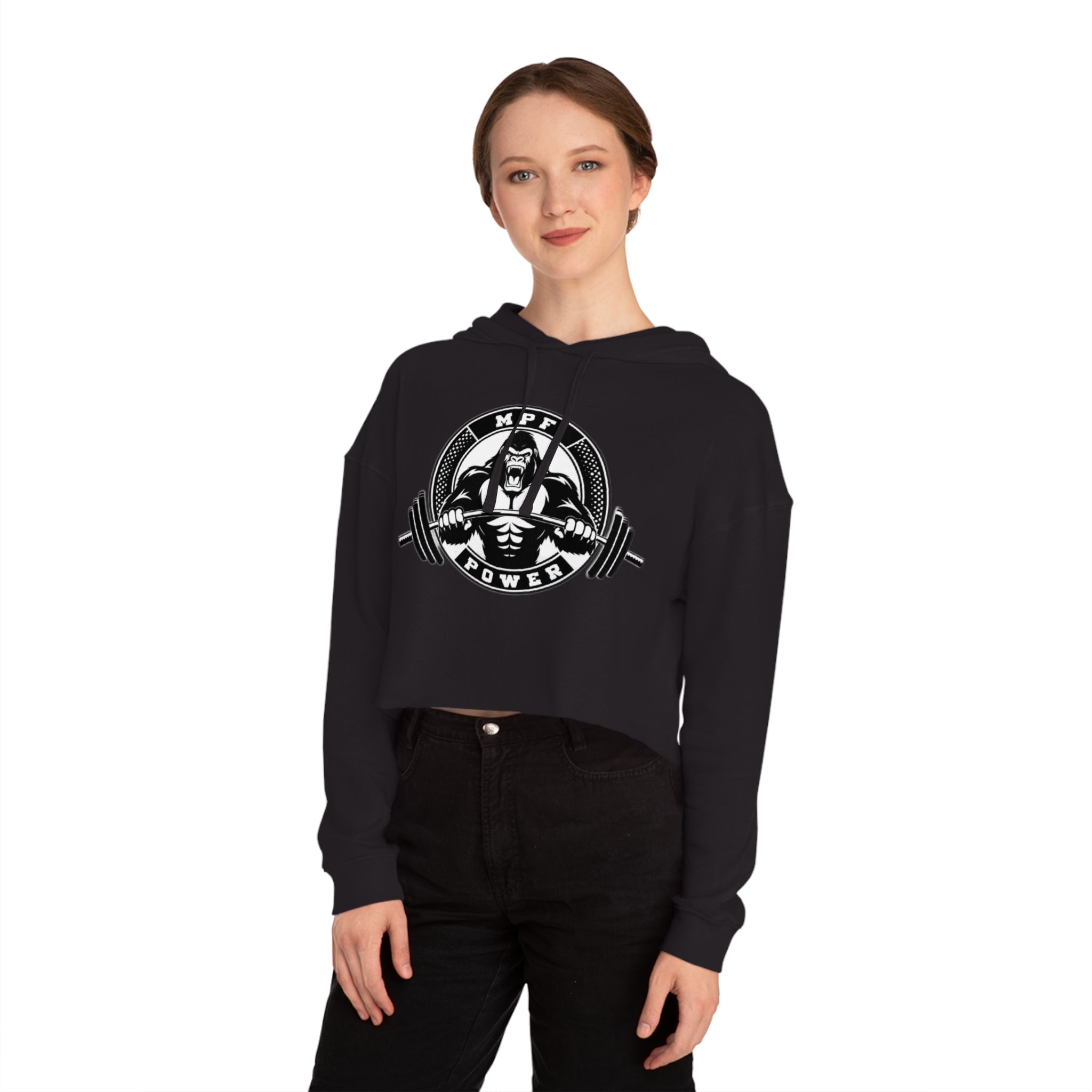 Power & Motivation Women’s Cropped Hooded Sweatshirt - 'No Excuses!' Gym Wear