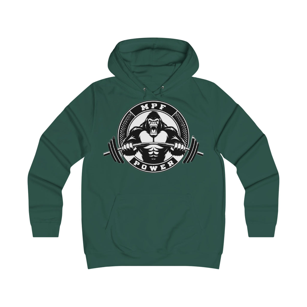 Gym Gorilla Hoodie — 'MPF Power' Weightlifting Hooded Sweatshirt with BACK: DOMINATE