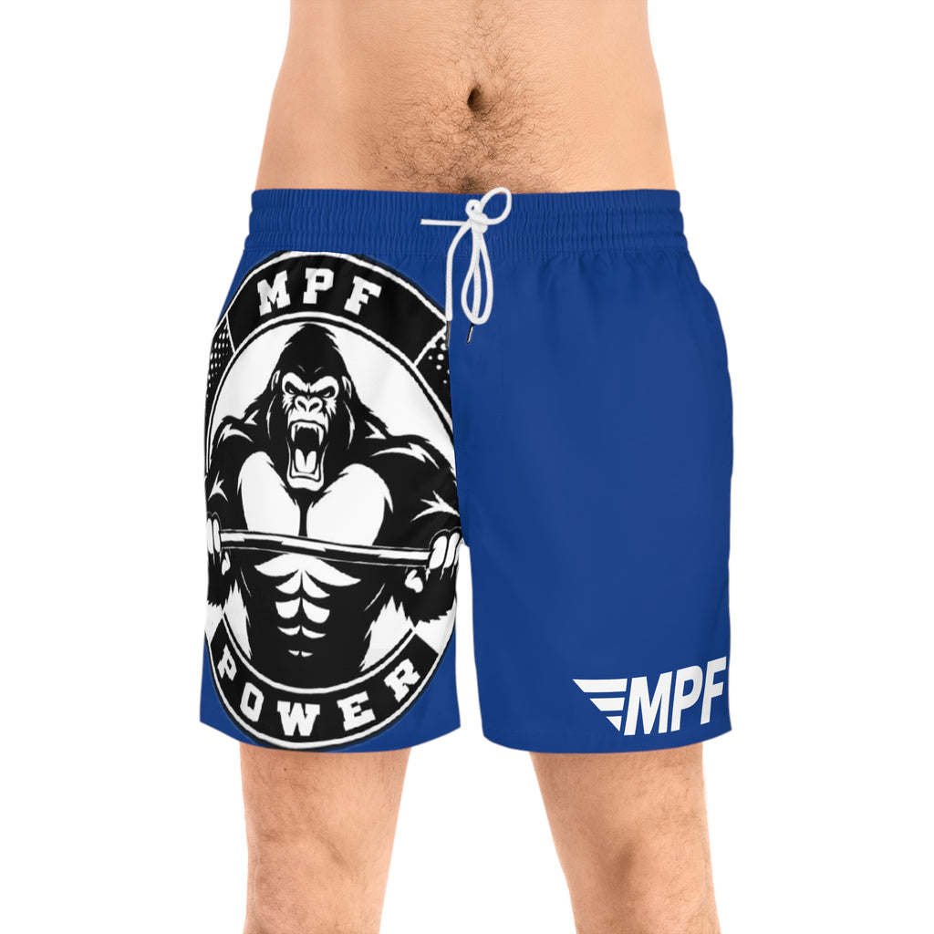 Blue MPF Power Gorilla Swim Shorts — Men’s Mid-Length Athletic Beach Trunks
