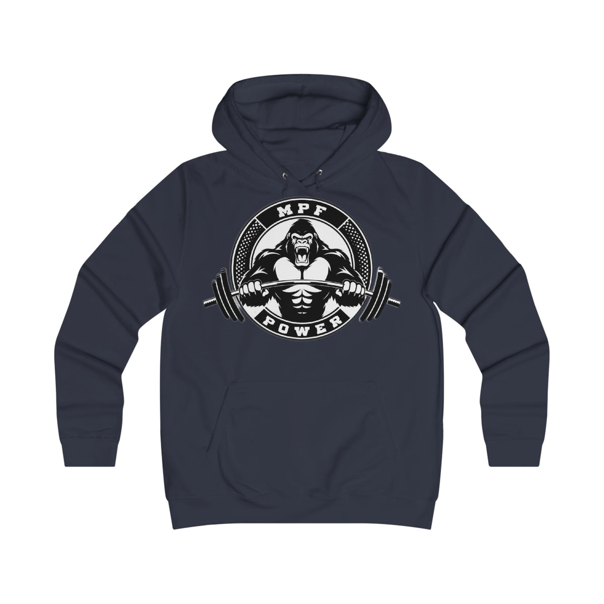 Gym Gorilla Hoodie — 'MPF Power' Weightlifting Hooded Sweatshirt with BACK: DOMINATE
