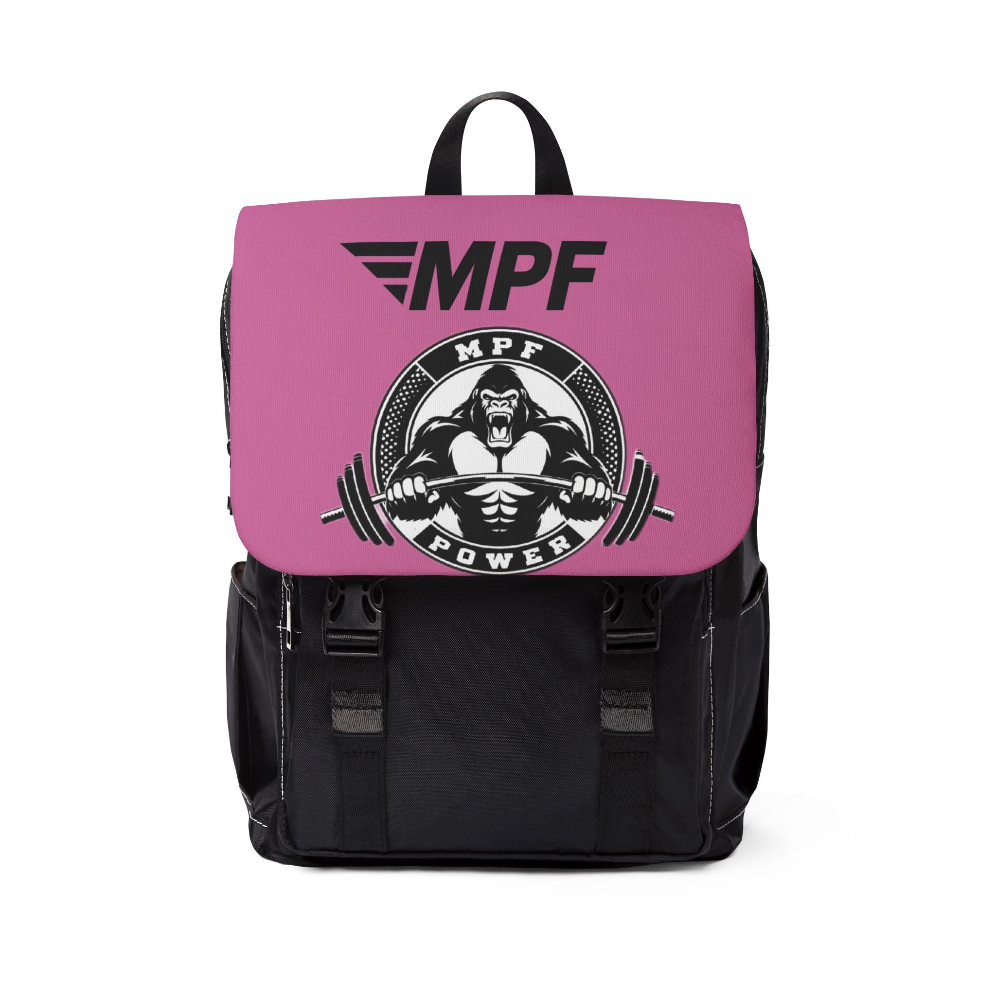 Pink MPF Power Gym Backpack — Weightlifting Gorilla Logo Shoulder Backpack