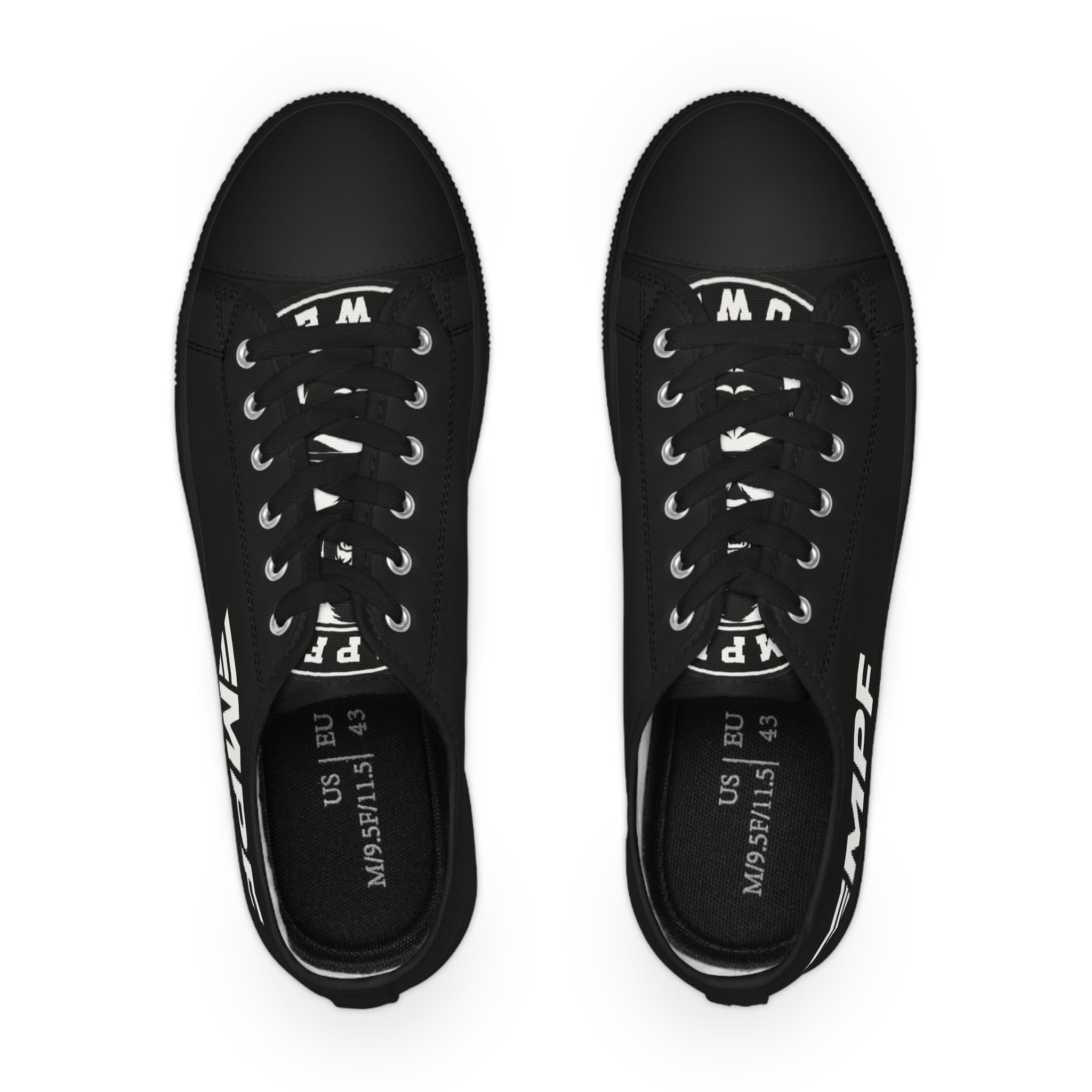 Low Top Sneakers – Black 'EMPF' Graphic Canvas Trainers