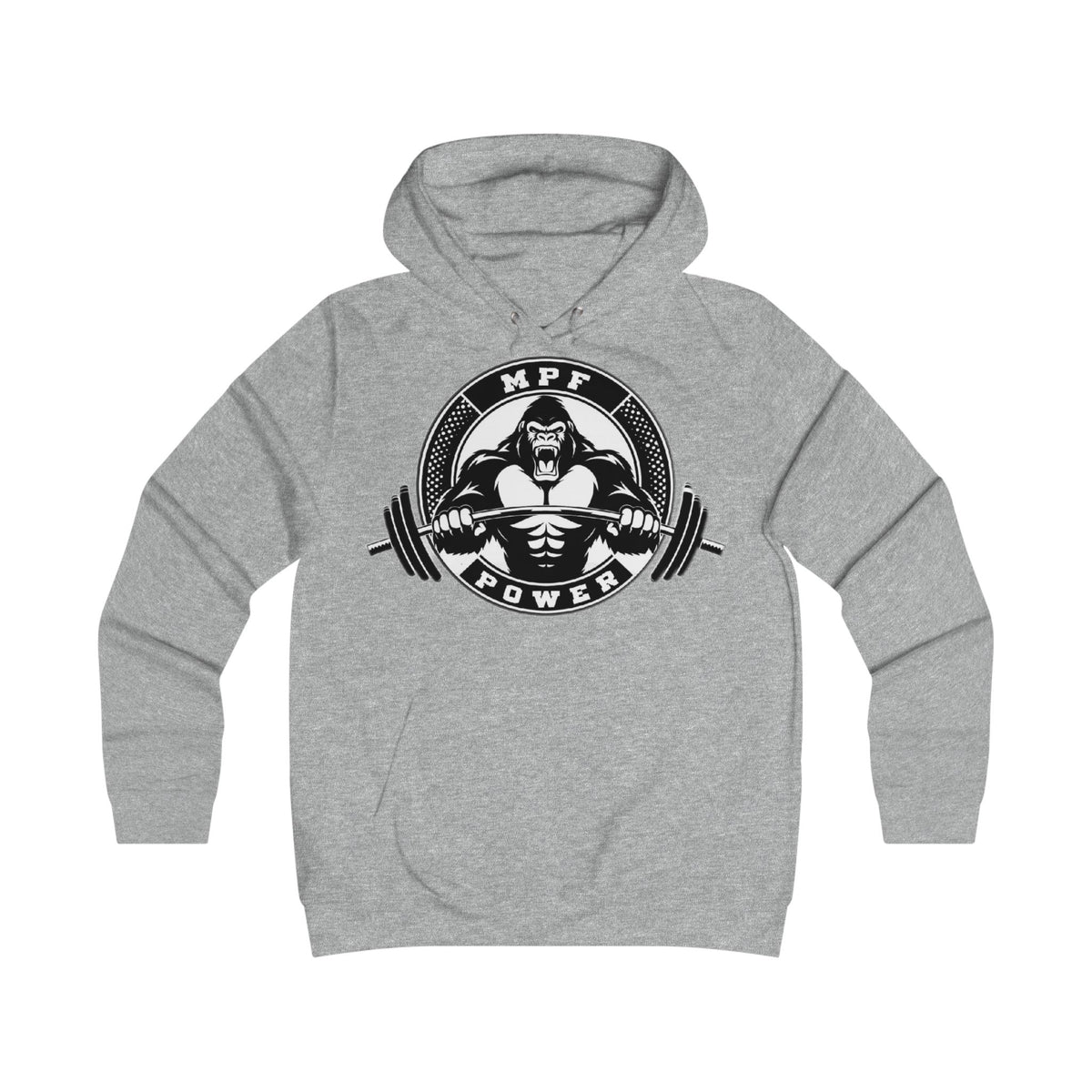 Gym Gorilla Hoodie — 'MPF Power' Weightlifting Hooded Sweatshirt with BACK: DOMINATE