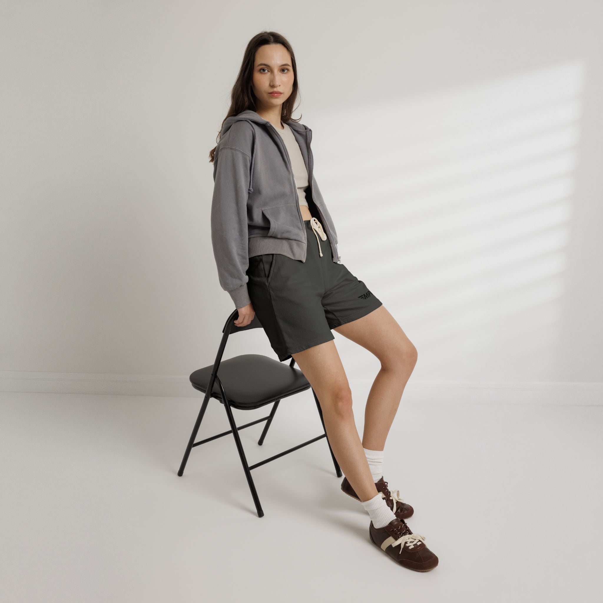 Stripe Lightweight Fleece Sweat Shorts — Minimal Compass Logo Lounge Shorts