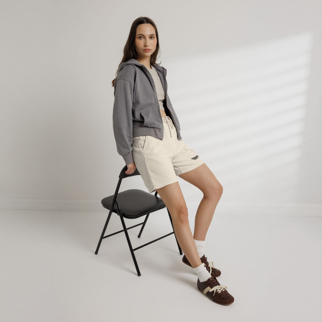 Stripe Lightweight Fleece Sweat Shorts — Minimal Compass Logo Lounge Shorts