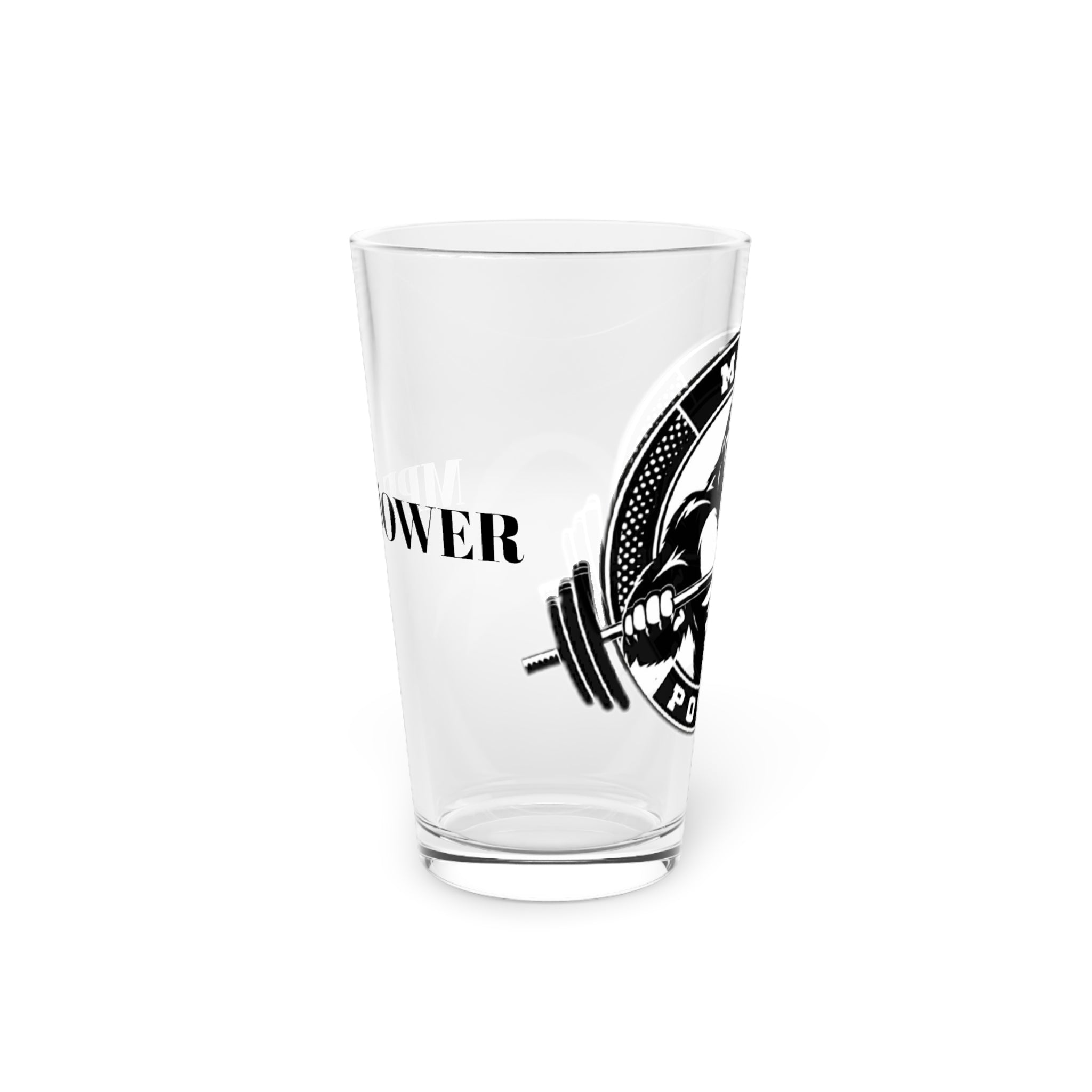 Power Muscle Pint Glass, 16oz - Fitness Gift for Gym Lovers, Workout Enthusiasts, Powerlifting Occasion, Unique Barware