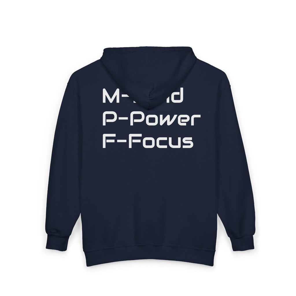 Mind Power Focus Zip Hoodie, Inspirational Sweatshirt, Gift for Motivation, Gym Wear, Unisex Activewear, Wellbeing Apparel