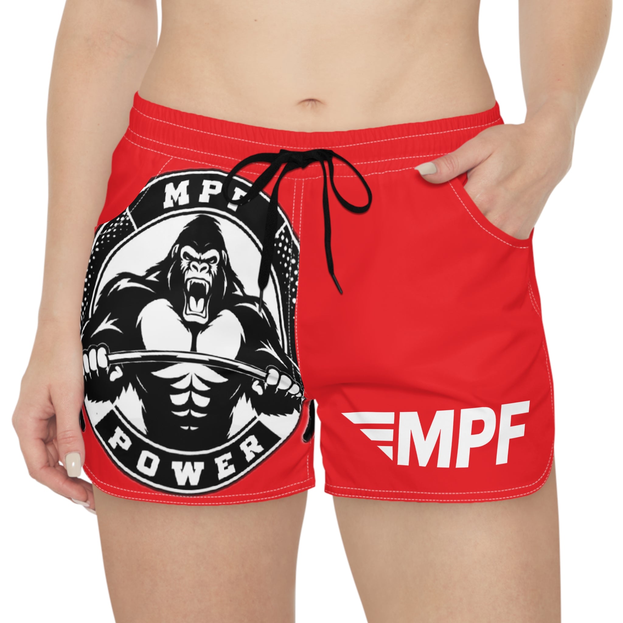 Red MPF Power Women's Casual Gym Shorts - Stylish Workout Wear for Active Lifestyle