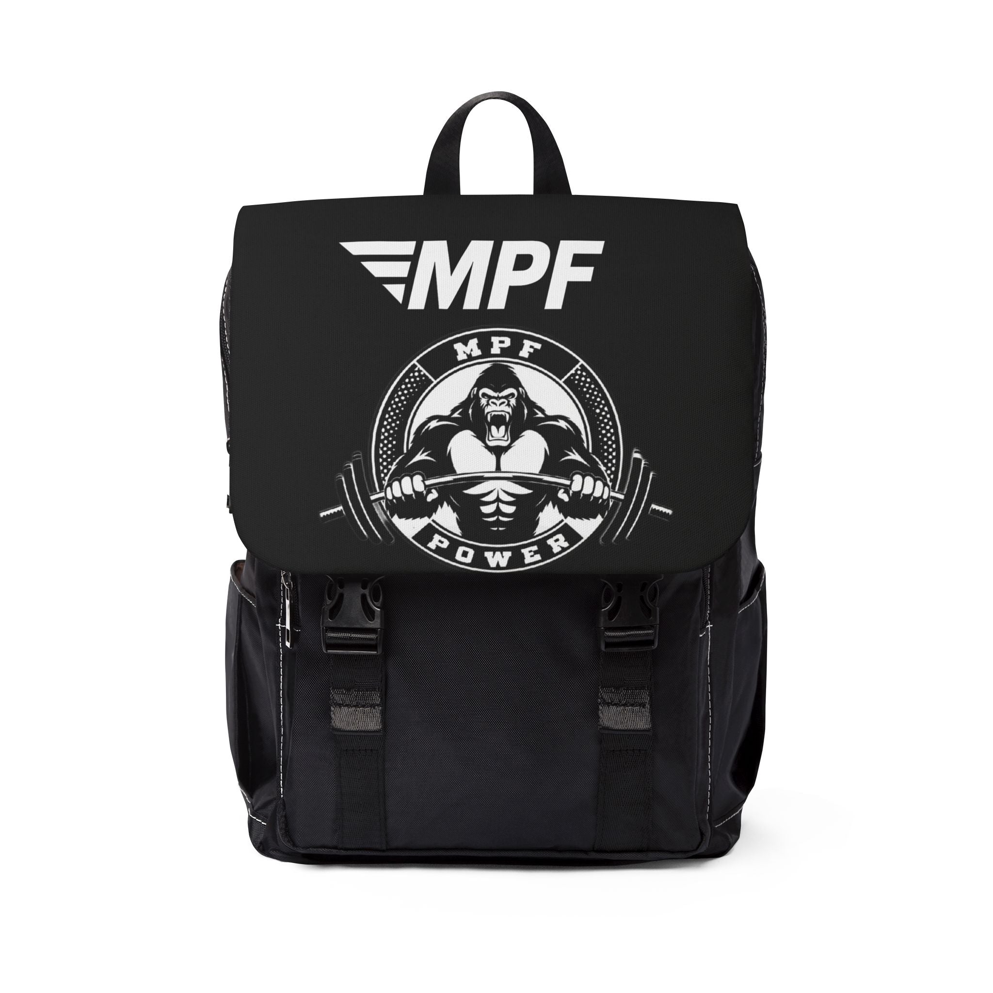 Black MPF Power Gym Backpack — Weightlifting Gorilla Logo Shoulder Backpack