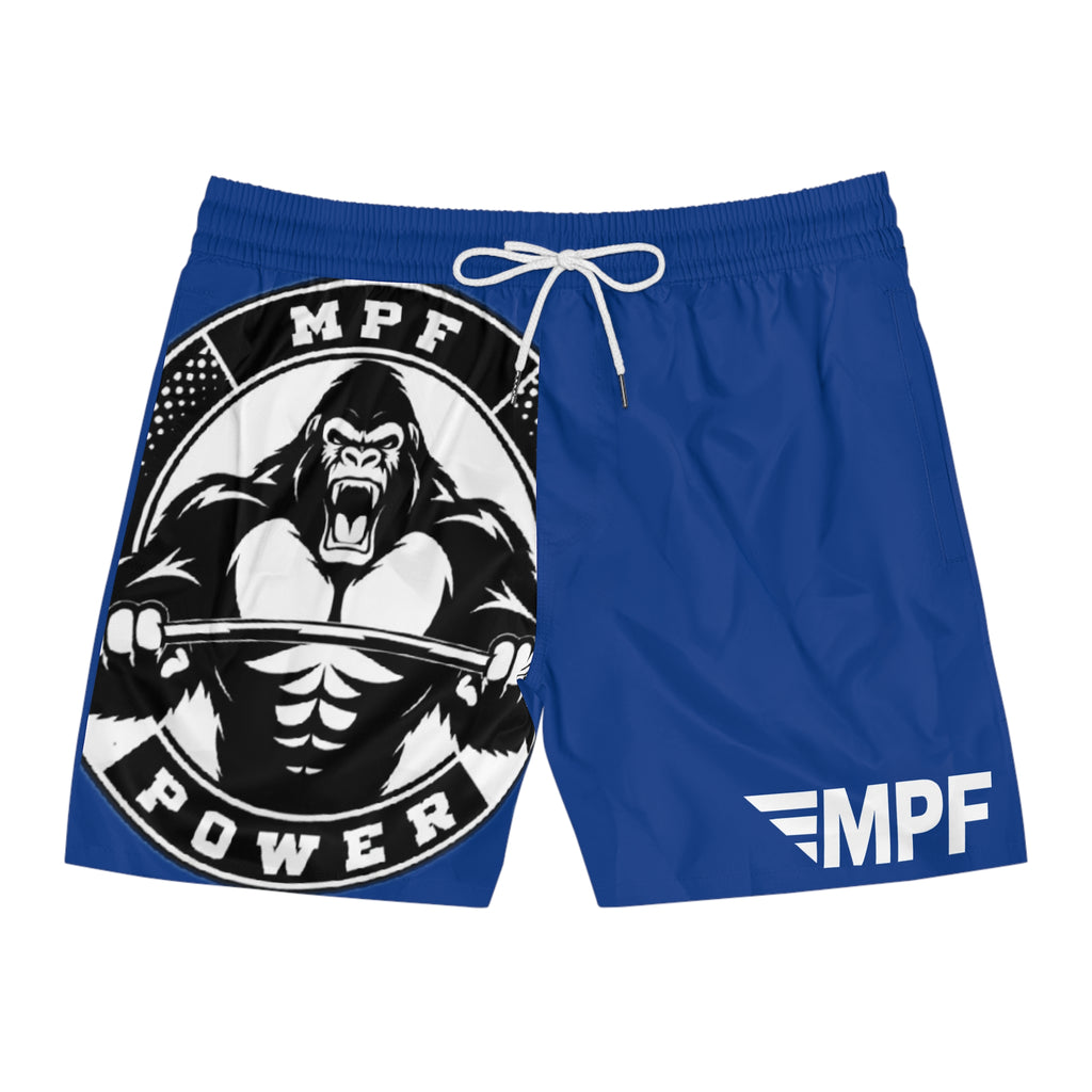 Blue MPF Power Gorilla Swim Shorts — Men’s Mid-Length Athletic Beach Trunks