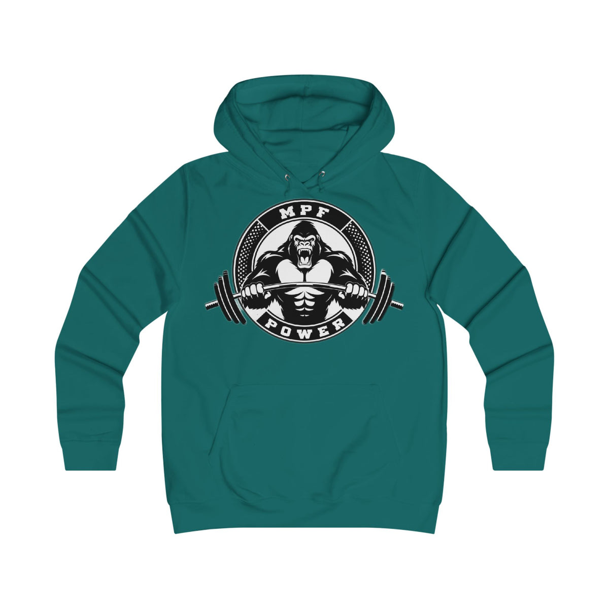 Gym Gorilla Hoodie — 'MPF Power' Weightlifting Hooded Sweatshirt with BACK: DOMINATE