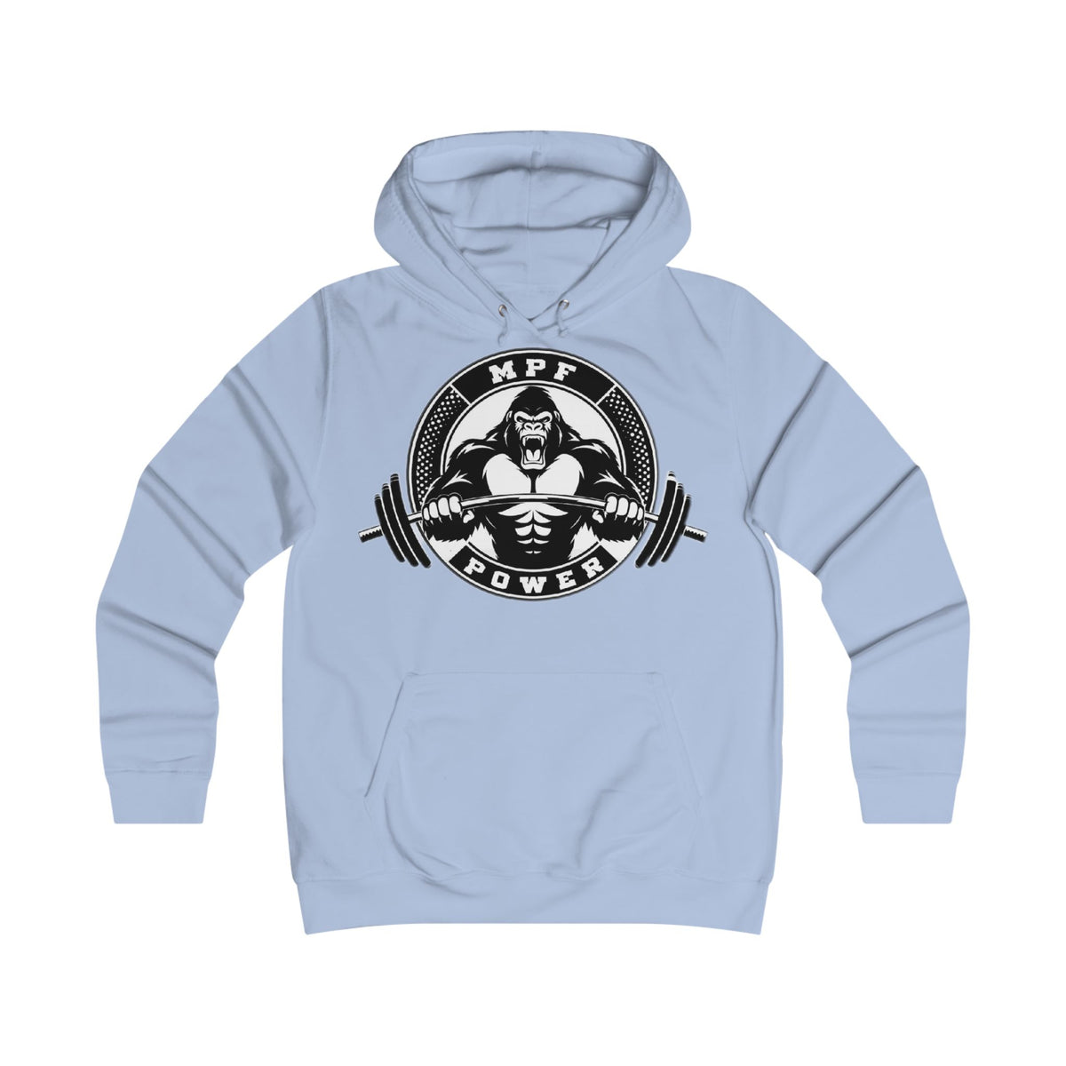 Gym Gorilla Hoodie — 'MPF Power' Weightlifting Hooded Sweatshirt with BACK: DOMINATE