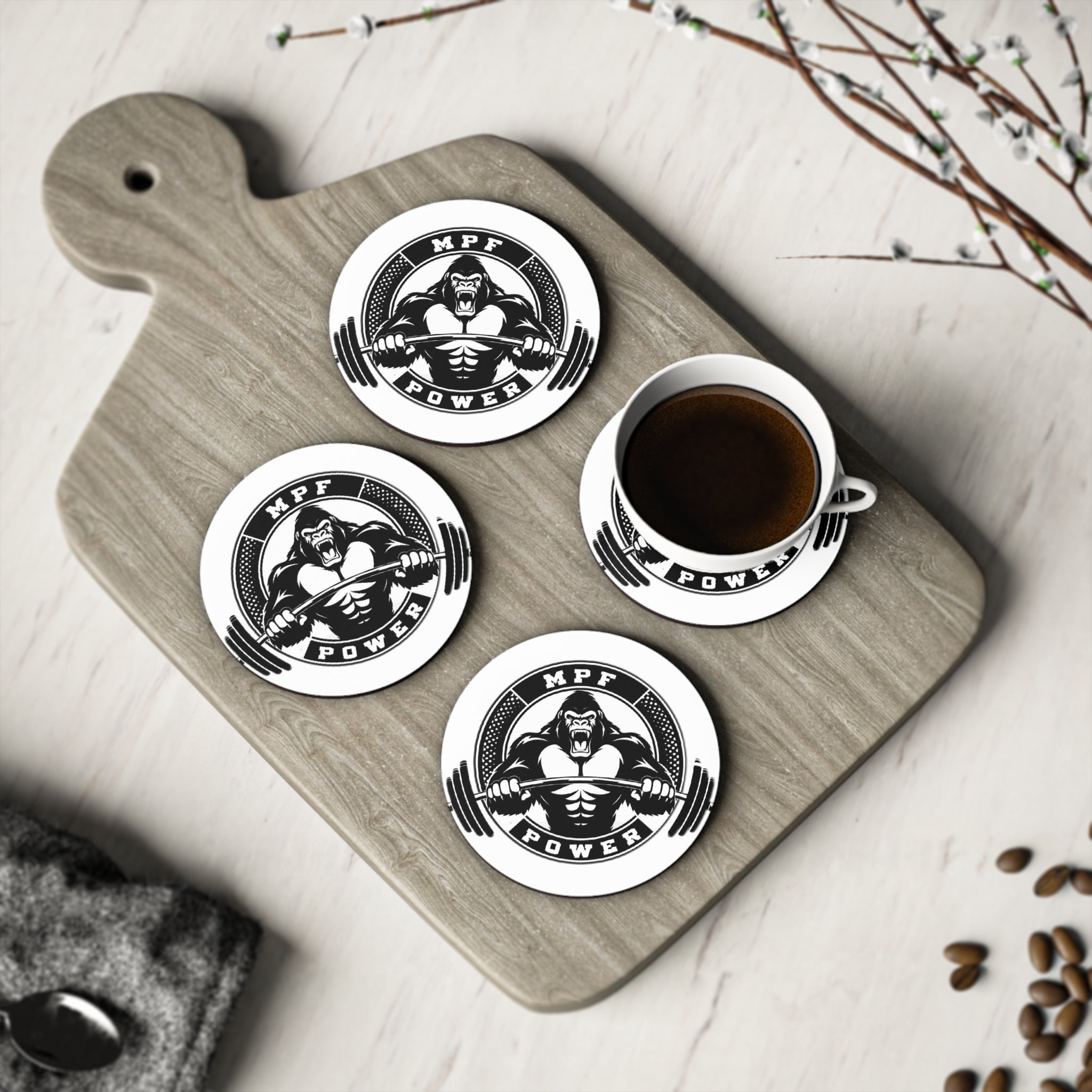 Muscle Power Coasters, Gym Decor, Fitness Drink Coasters, Housewarming Gift, Weightlifting Coasters, Home Bar Accessories