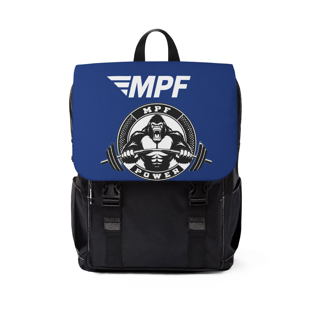 Blue MPF Power Gym Backpack — Weightlifting Gorilla Logo Shoulder Backpack
