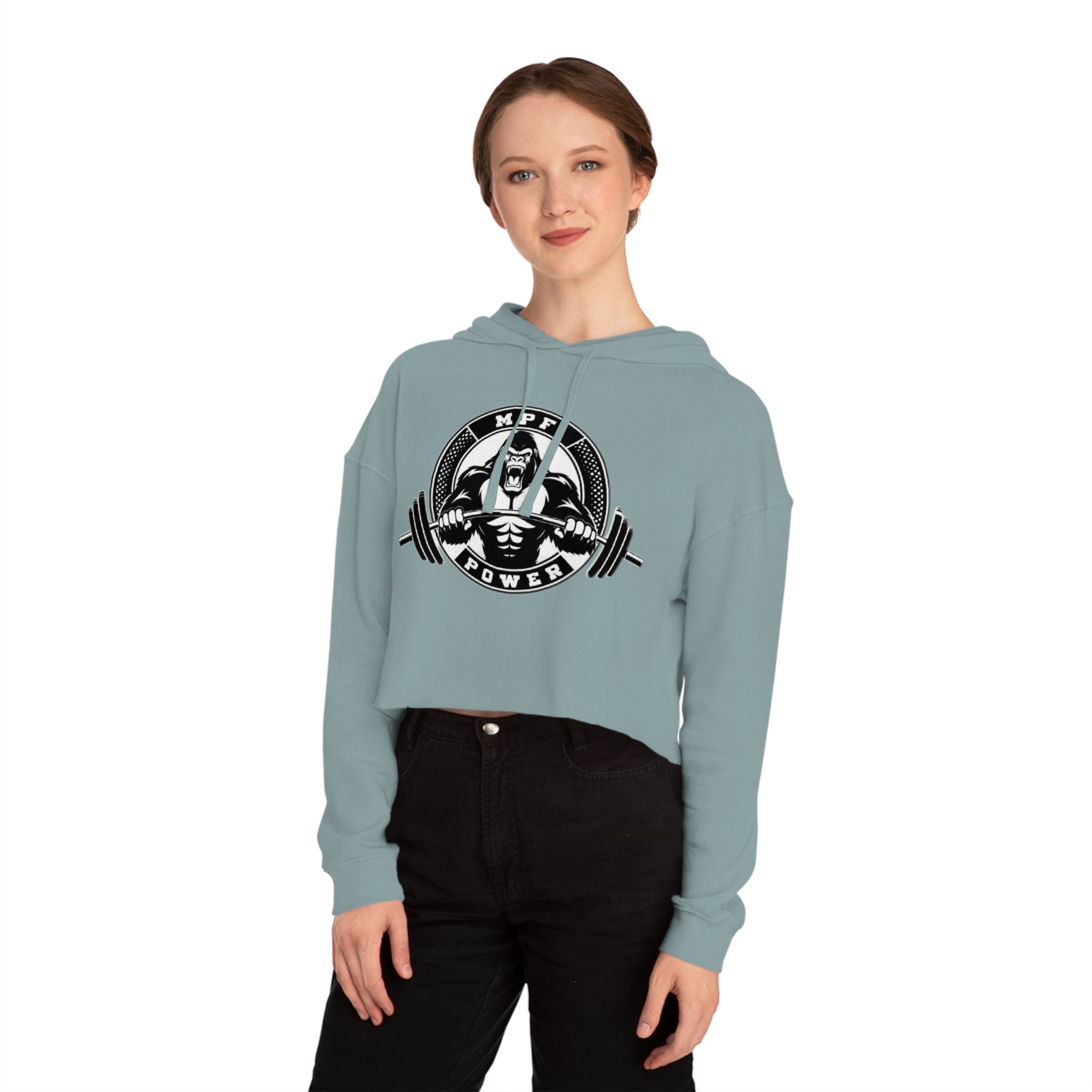 Power & Motivation Women’s Cropped Hooded Sweatshirt - 'No Excuses!' Gym Wear