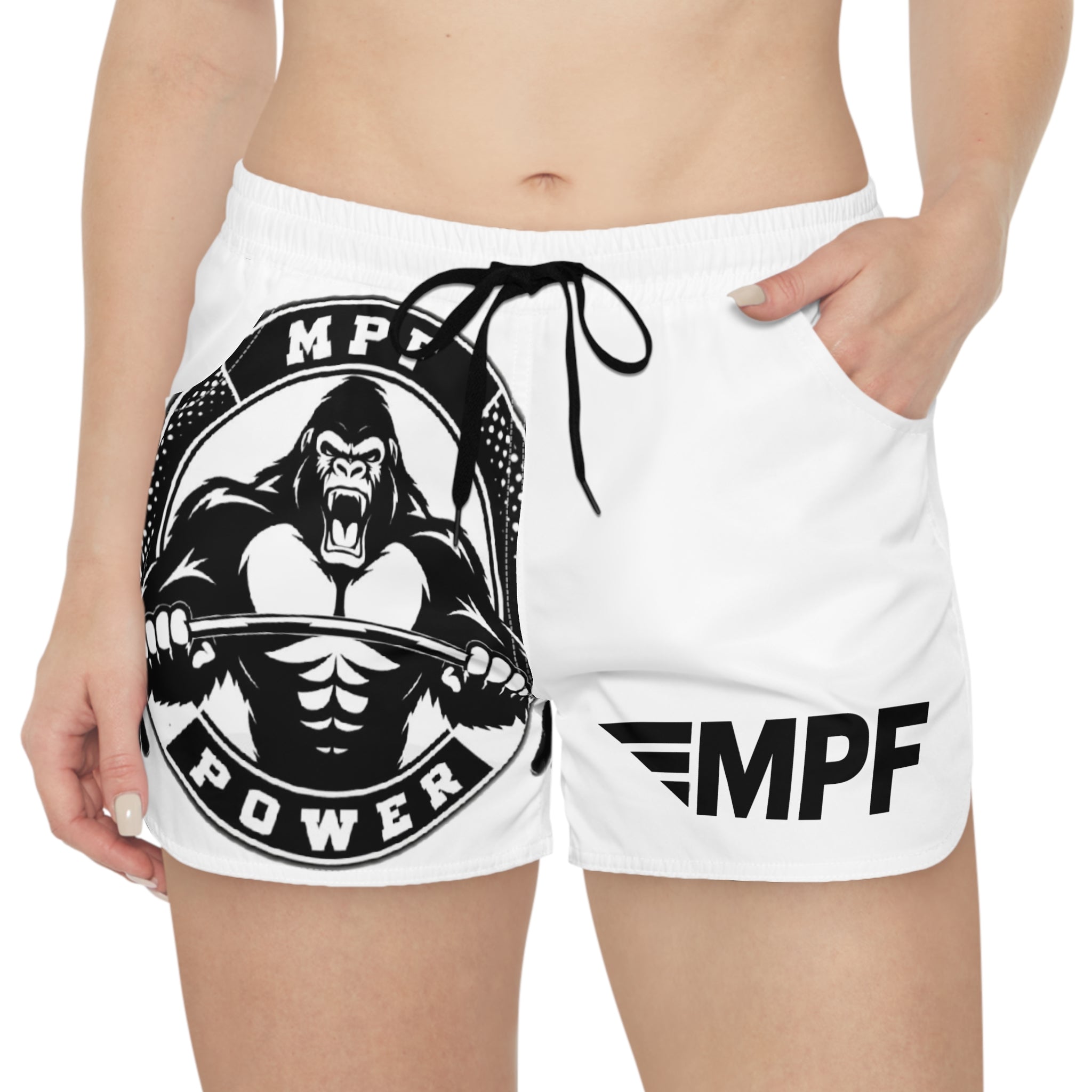 White MPF Power Women's Casual Gym Shorts - Stylish Workout Wear for Active Lifestyle